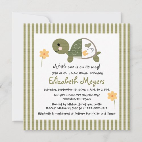 Turtle In Diapers Baby Shower Invitations Green