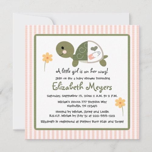 Turtle In Diapers Baby Shower Invitations Pink
