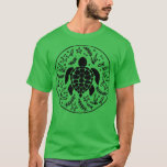 Turtle in sea drawing with sea plants and fishes T-Shirt
