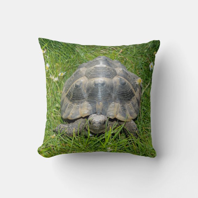 Turtle in the green grass throw pillow (Front)
