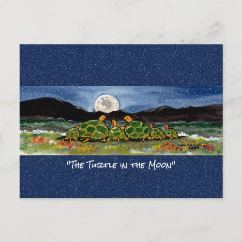 Turtle in the Moon Whimsical Watercolor Postcard