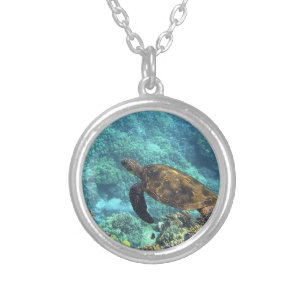 turtle in the sea silver plated necklace