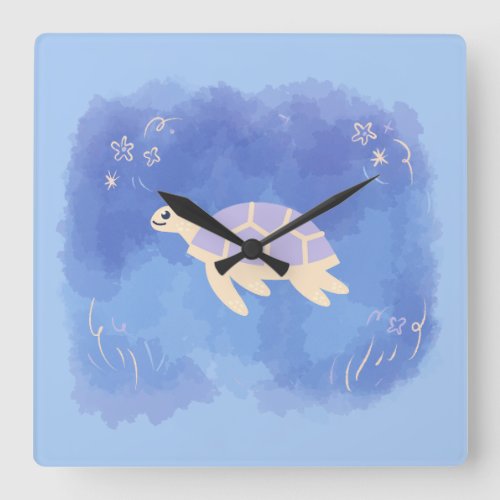 Turtle in the water square wall clock