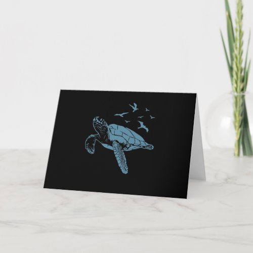 Turtle in the water with birds in the sky card