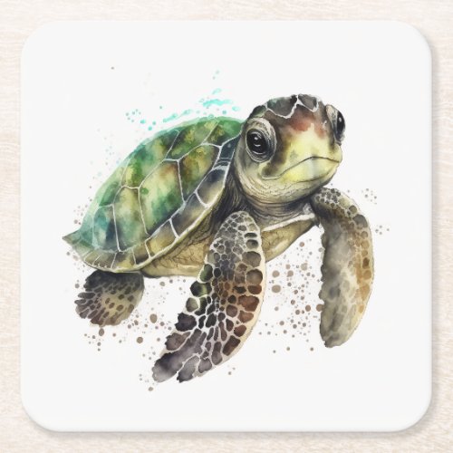 Turtle in Watercolor Paper Coaster