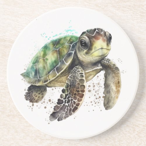 Turtle in Watercolor Sandstone Coaster
