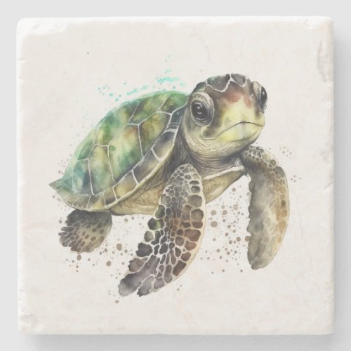 Turtle in Watercolor Stone Coaster