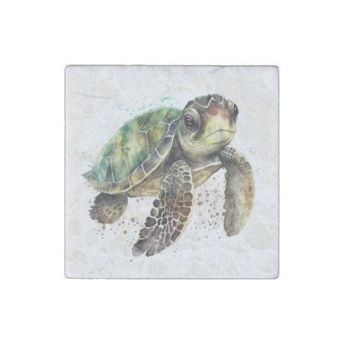 Turtle in Watercolor Stone Magnet