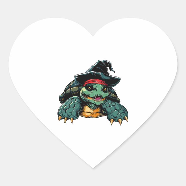 Turtle in Witch Hat Halloween Spooky Fun Heart Sticker (Front)