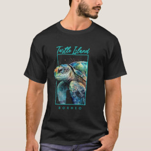 Turtle Island Borneo Watercolor Sea Turtle Portrai T-Shirt