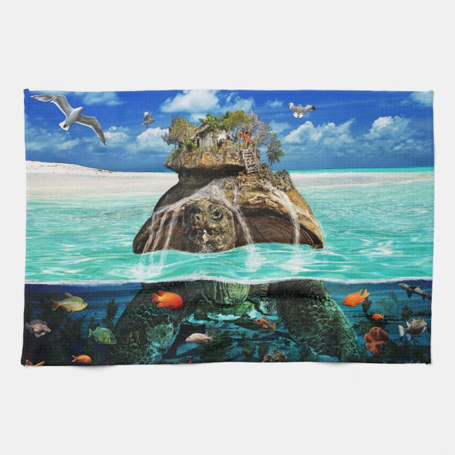 Turtle Island Fantasy Secluded Resort Kitchen Towel (Horizontal)