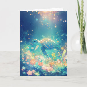 Turtle Journey Through a Vibrant Undersea Garden Card