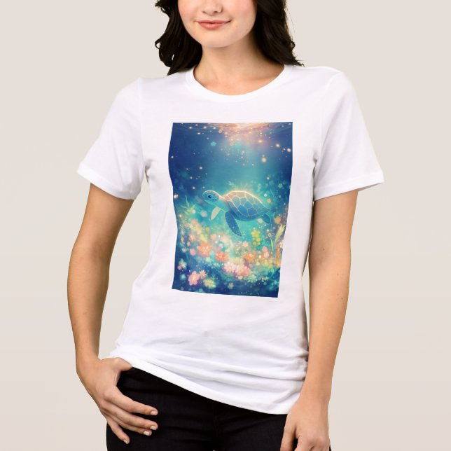 Turtle Journey Through a Vibrant Undersea Garden Tri-Blend Shirt (Front)