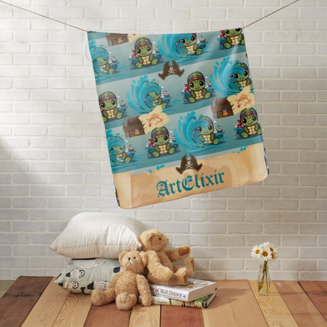Turtle Kawaii Pirate Baby Blanket (In Situ)