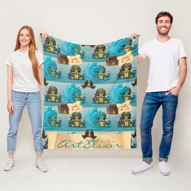 Turtle Kawaii Pirate Fleece Blanket (In Situ)