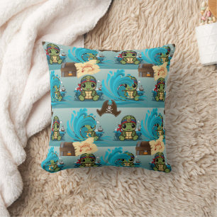 Turtle Kawaii Pirate  Throw Pillow