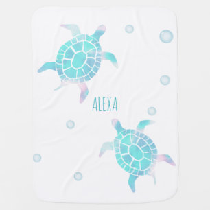 Turtle Kids Under The Sea Watercolor Pastel Baby Blanket