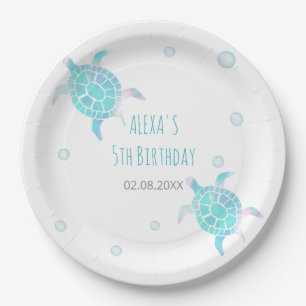 Turtle Kids Under The Sea Watercolor Pastel Party Paper Plates