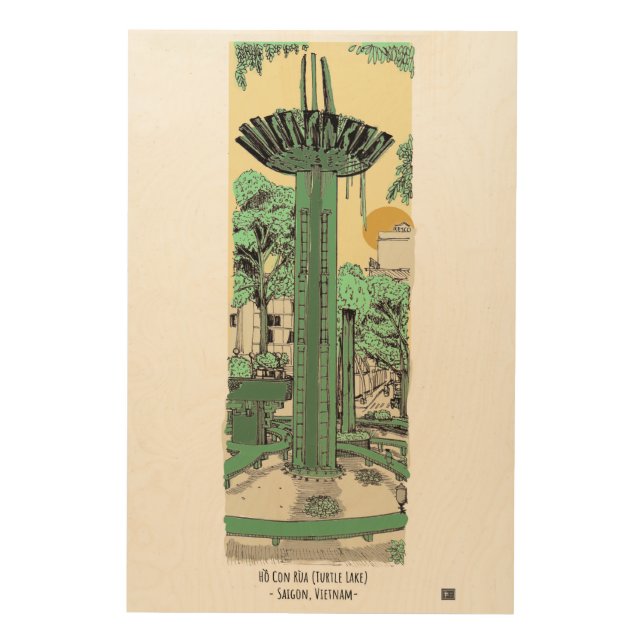 Turtle Lake Saigon Digital Illustration Wood Wall Art (Front)