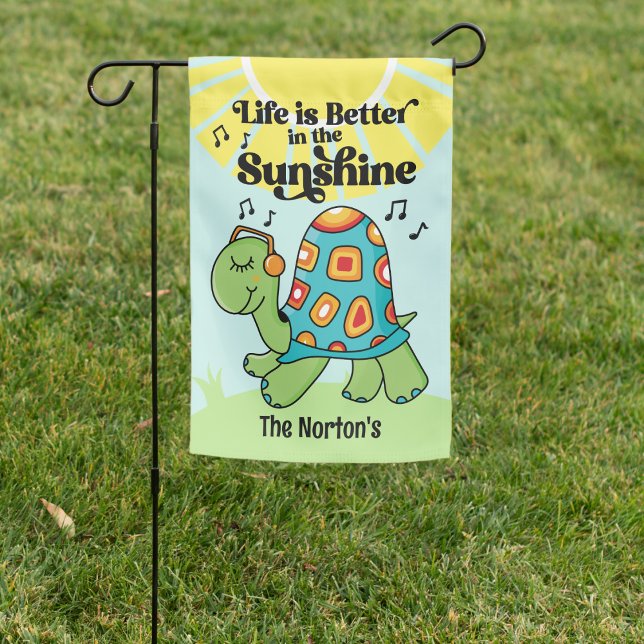 Turtle Life is Better in the Sunshine Musical Garden Flag (Cute Turtle Life is better in the Sunshine - music turtle design)