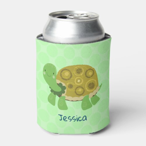 Turtle Light Green Personalized Name Can Cooler
