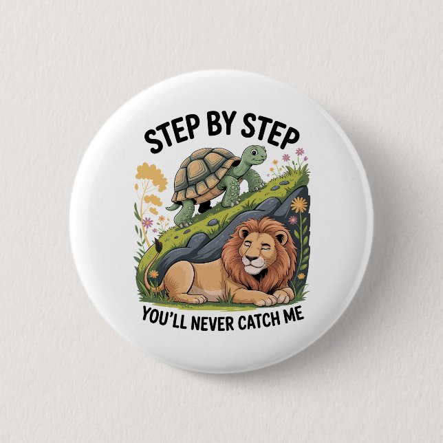 Turtle Lion Funny Button (Front)