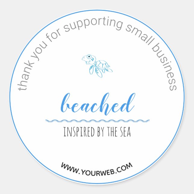 Turtle Logo Beach Theme Thank You Label (Front)