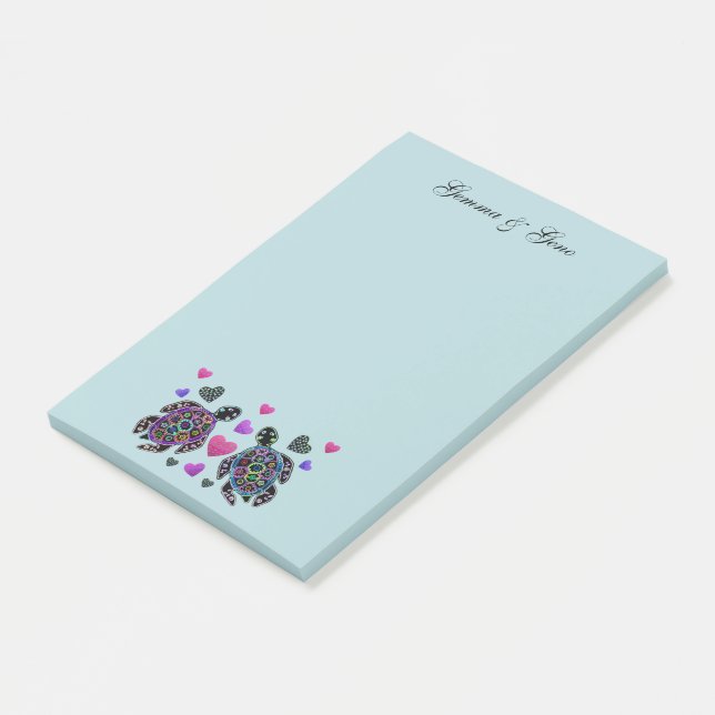 Turtle Love Custom Names Post-it Notes (Angled)