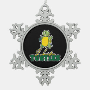 Turtle Lover I Like Turtles Snowflake Pewter Christmas Ornament