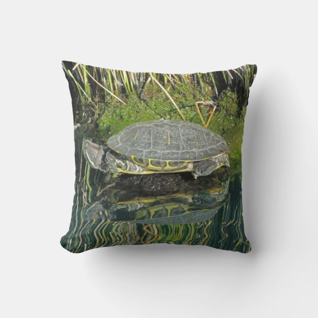 Turtle Lover Photo Water Reflection Lake Animal Throw Pillow (Front)