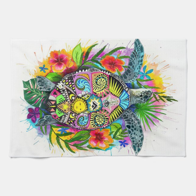 Turtle Lover Spiritual Turtle Kitchen Towel (Horizontal)