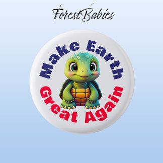 Turtle, Make Earth Great Again, Cute Environmental Button