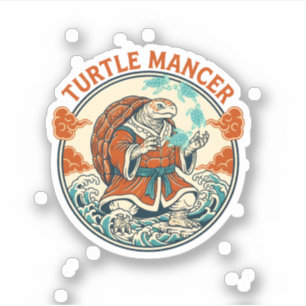 Turtle Mancer Mystic Ocean Waves Japanese Art Sticker