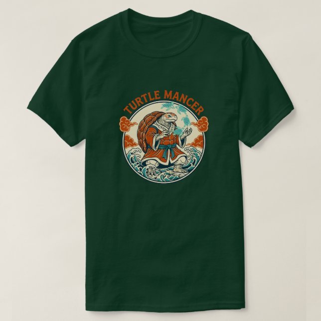 Turtle Mancer Mystic Ocean Waves Japanese Art T-Shirt (Design Front)