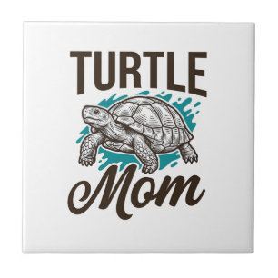 Turtle Mom Vintage Engraving Vector Design_1 Ceramic Tile
