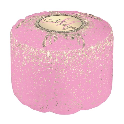 Turtle Monogram Glitter Stars on Pink Pouf