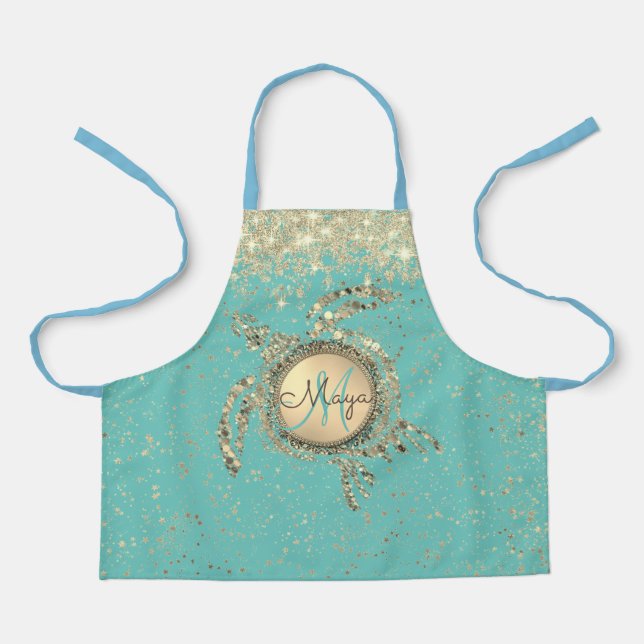 Turtle Monogram Stars on Blue  Apron (Front)