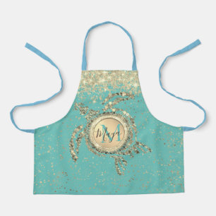 Turtle Monogram Stars on Blue Apron