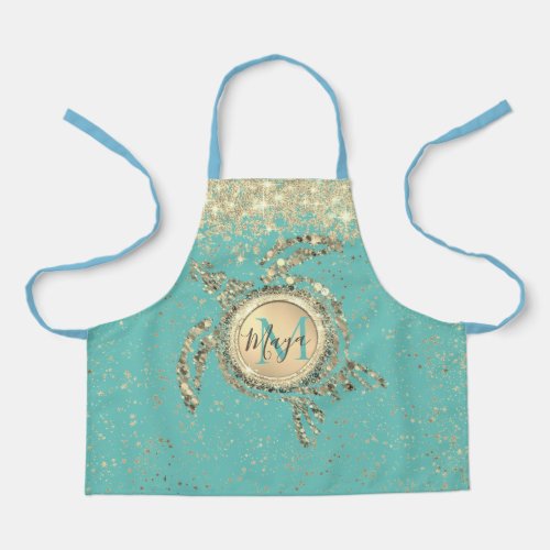 Turtle Monogram Stars on Blue  Apron