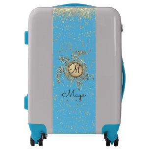 Turtle Monogram Stars on Blue Luggage