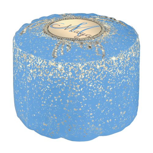 Turtle Monogram Stars on Blue Pouf