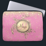 Turtle Monogram Stars on Pink iPad Smart Cover<br><div class="desc">On a deep pink background is an elegant gold circle spiral design outline of a sea turtle with a glittery gold sphere with gold flourish where you can personalize it to make it uniquely your own and glittery gold edging on top for extra pop.   Glittery whimsical vibes.</div>