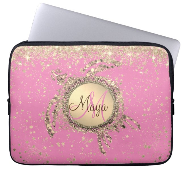 Turtle Monogram Stars on Pink iPad Smart Cover (Front)