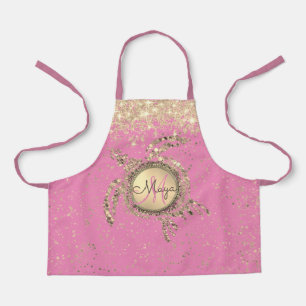 Turtle Monogram Stars on Pink Personalized Apron