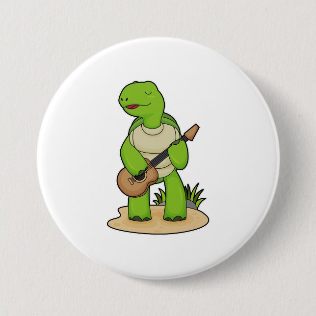 Turtle Musician Guitar Music Button (Front)