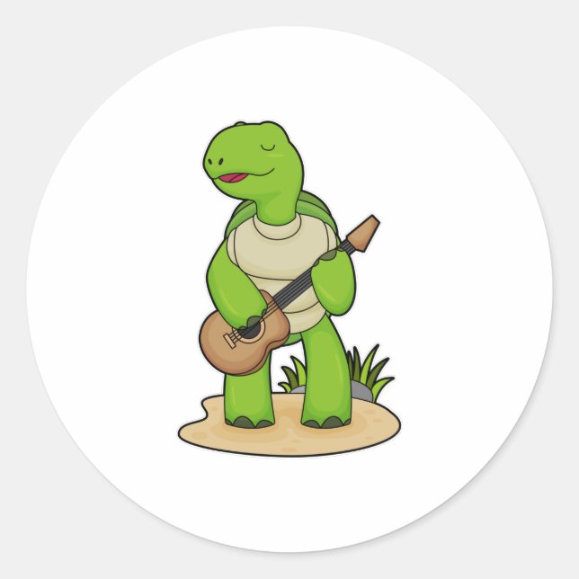 Turtle Musician Guitar Music Classic Round Sticker (Front)