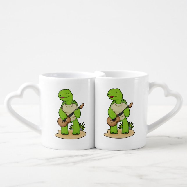 Turtle Musician Guitar Music Coffee Mug Set (Front Nesting)
