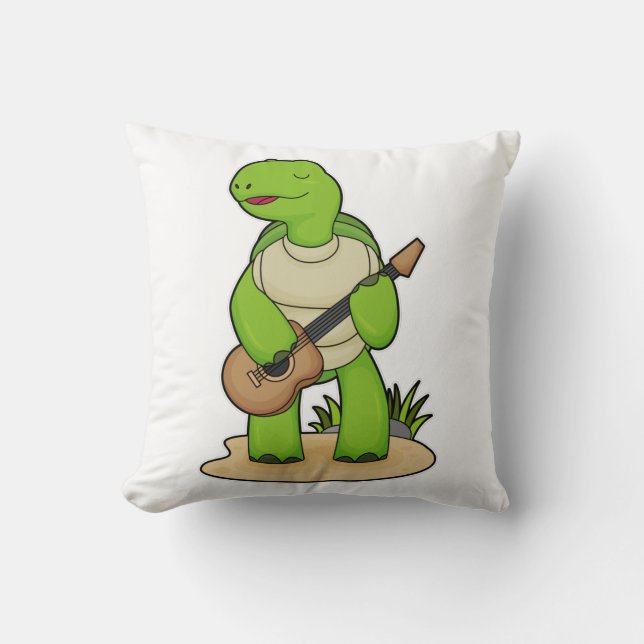 Turtle Musician Guitar Music Throw Pillow (Front)