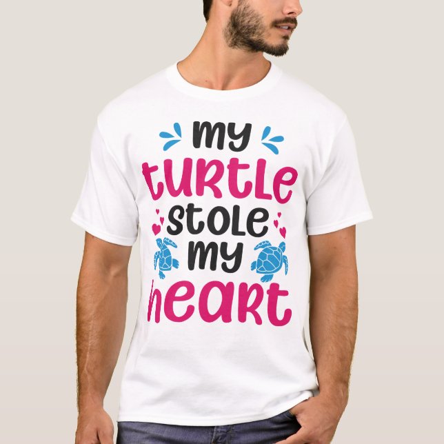 Turtle My Turtle Stole My Heart Valentines Day T-Shirt (Front)