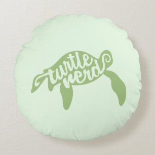 Turtle Nerd (Green) Round Pillow